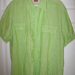 Michael Kors Button Down Short Sleeve Linen Cotton Shirt Men's Large Green